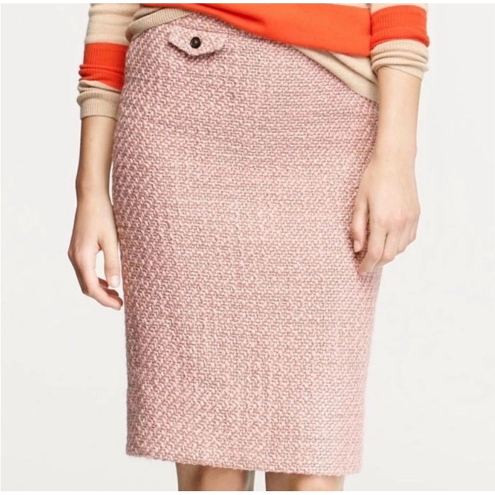 NWT $90 J. Crew The Pencil Skirt Textured Knit‎ Tweed Blush Pink NEW Wool 00/XS
